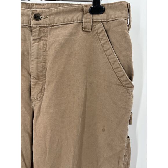 Carhartt Canvas Work Dungaree Pants Mens 38x30 Brown Raw Hem Pockets Utility - Picture 4 of 16